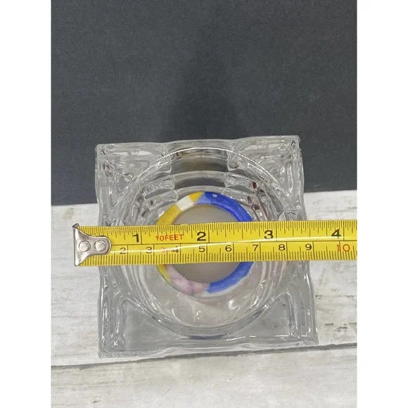 Square Cut Bubble Glass Votive Crystal Candle Holder With Colorful Swirl Candle - Picture 5 of 11